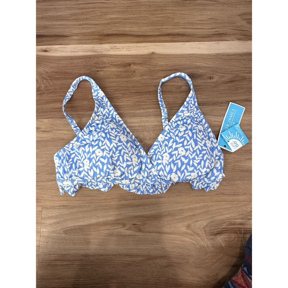 NWT Draper James Summer Picnic OTS Ruffle Triangle Bikini Top Size Large